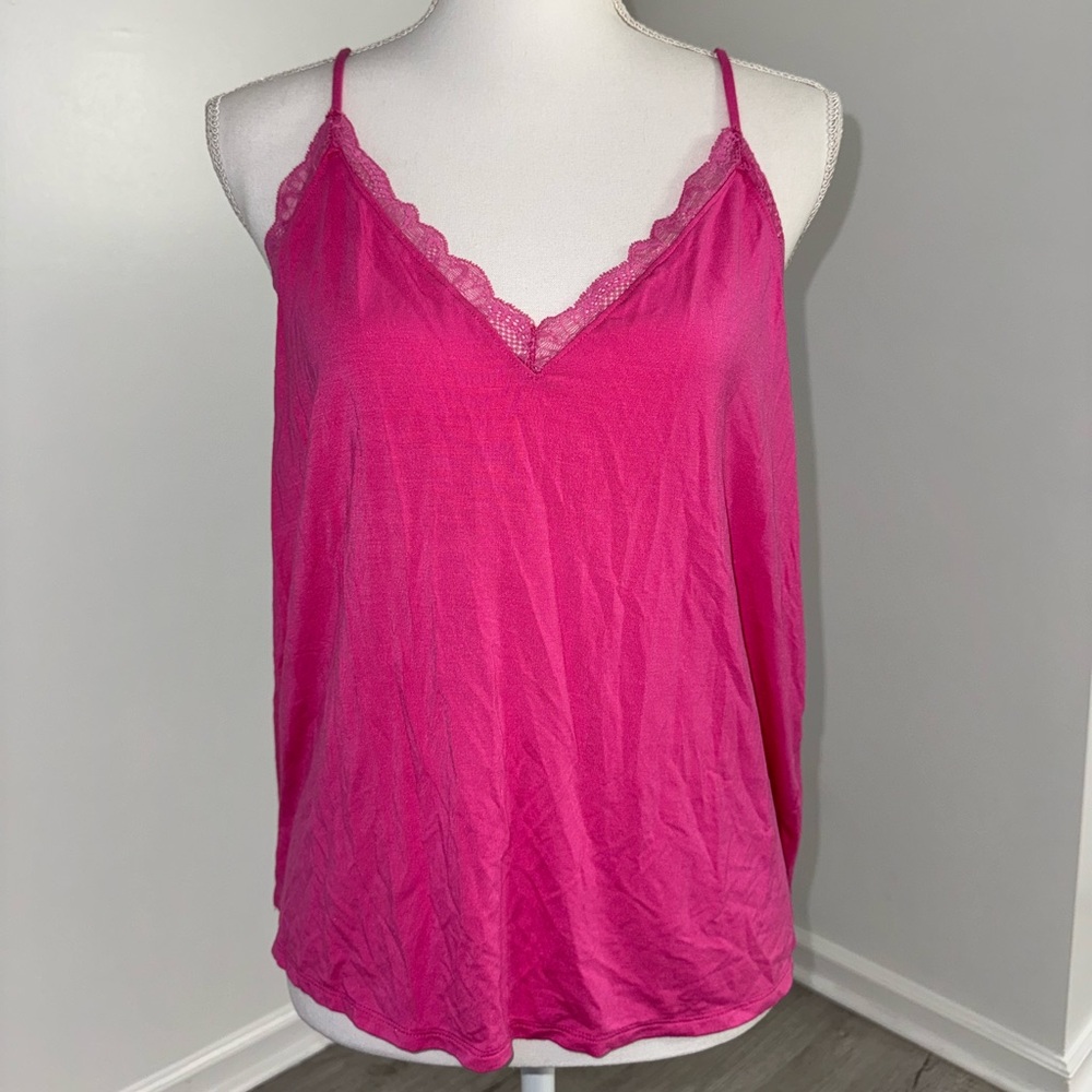 Victoria’s Secret Pink Lace Trim Cami Tank Top Size Large Adjustable Straps‎